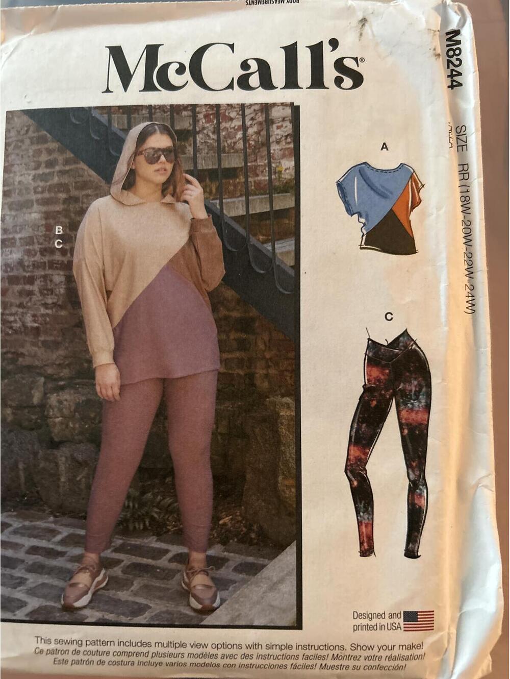 McCall's M8244 Women's Colorblock Hoodie and Leggings Sewing Pattern Size PR (18